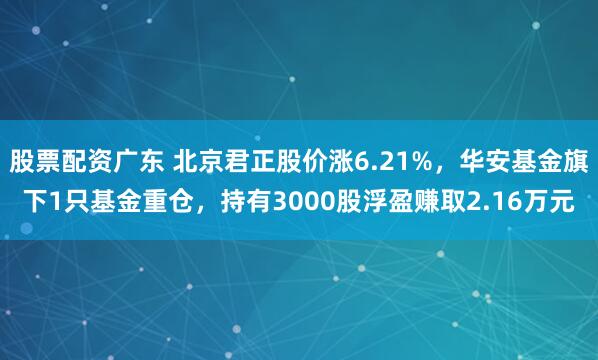 股票配资广东 北京君正股价涨6.21%，华安基金旗下1只基金重仓，持有3000股浮盈赚取2.16万元
