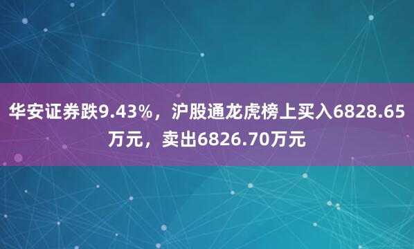 华安证券跌9.43%，沪股通龙虎榜上买入6828.65万元，卖出6826.70万元